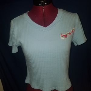 Blue crop top with flower embroidery